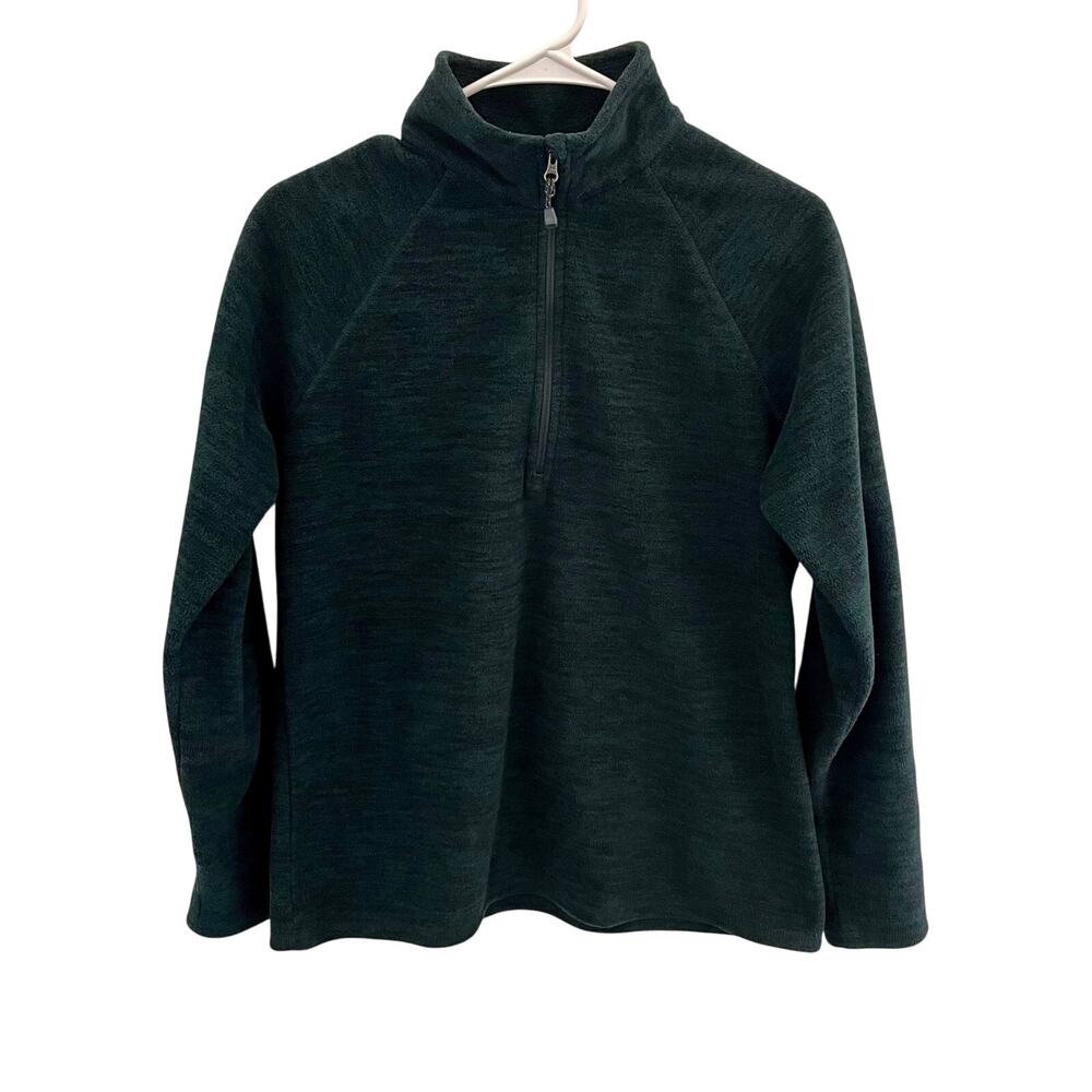 Eddie Bauer Fleece Jacket Womens Size Medium Green Cabin Outdoors Grunge 1/4 Zip